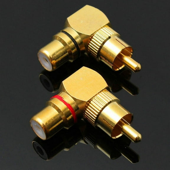 2pcs Brass RCA Right Angle Connector Plug Adapters Male To Female 90 Degree Banana Cable Plug Connector Adapters by YFind