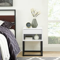 MUSEHOMEINC End Table with drawer and shelf, Metal Legs - White Finish