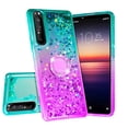 thumbnail image 2 of SOGA Phone Cover Compatible for Sony Xperia 1 II Liquid Floating Quicksand Case with Diamond Ring Stand for Magnetic Car Mount and Lanyard - Purple on Teal, 2 of 5