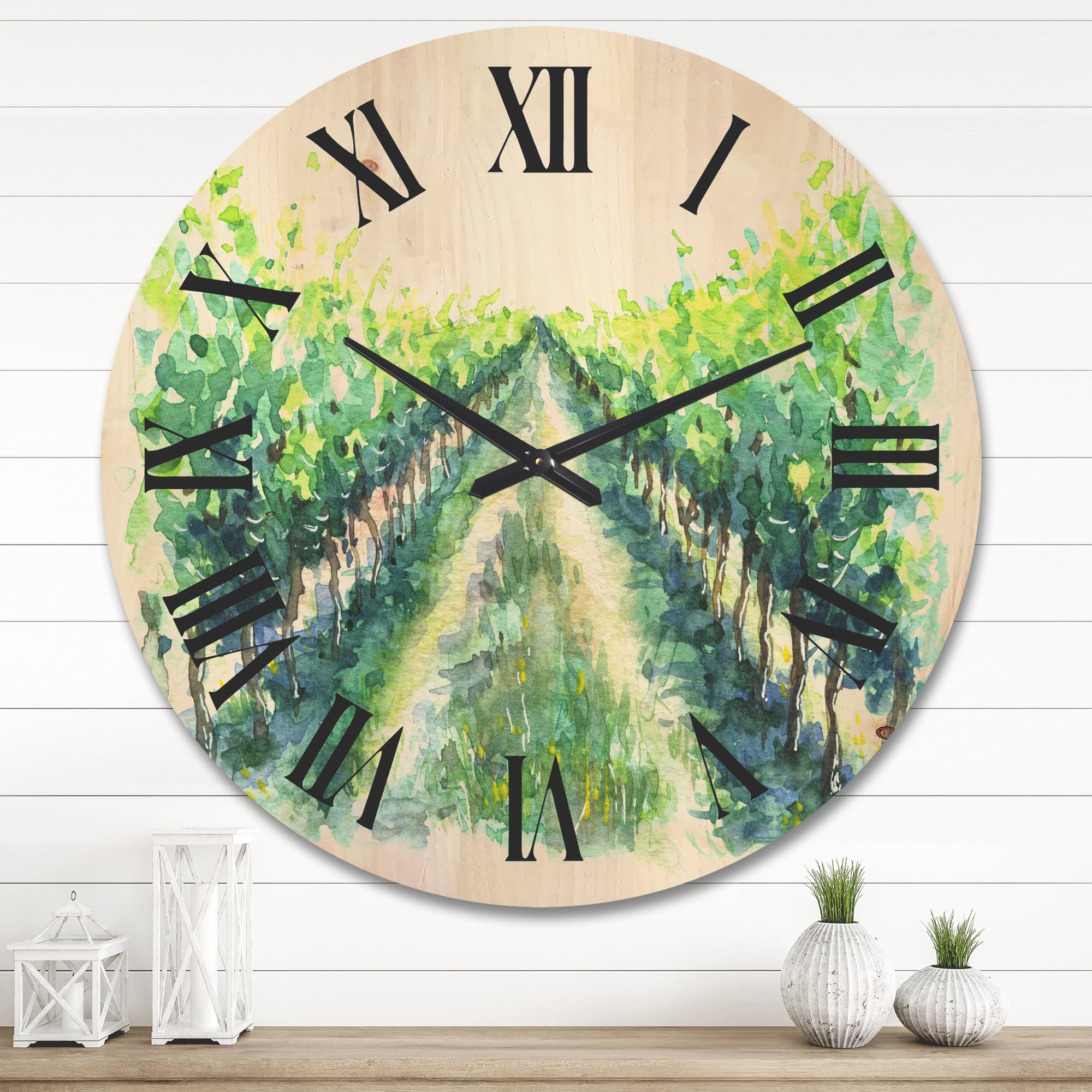 Designart 'Rural Scene Vineyard Path' Traditional Wood Wall Clock