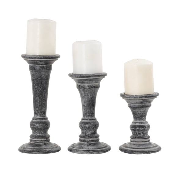DecMode 3 Candle Black Mango Wood Whitewashed Turned Candle Holder, Set of 3