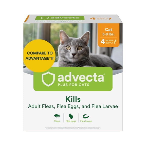 Advecta Plus Topical Flea Treatment for Cats and Kittens, Flea Prevention and Control, Small & Large, Fast-Acting Waterproof Drops, 4-Month Supply