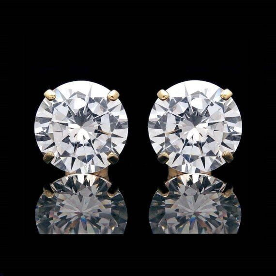 7 CT 10mm White Cubic Zirconia Stud Women's Earrings 14K Yellow Gold Over Silver