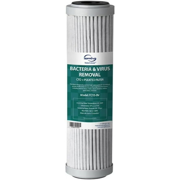 iSpring FC15-BV Filtro de Agua de Reemplazo, Cartucho de Filtro CTO + Plegado para US31-BV y CW31-BV, Elimina Bacterias y Virus, Hasta 12 Meses