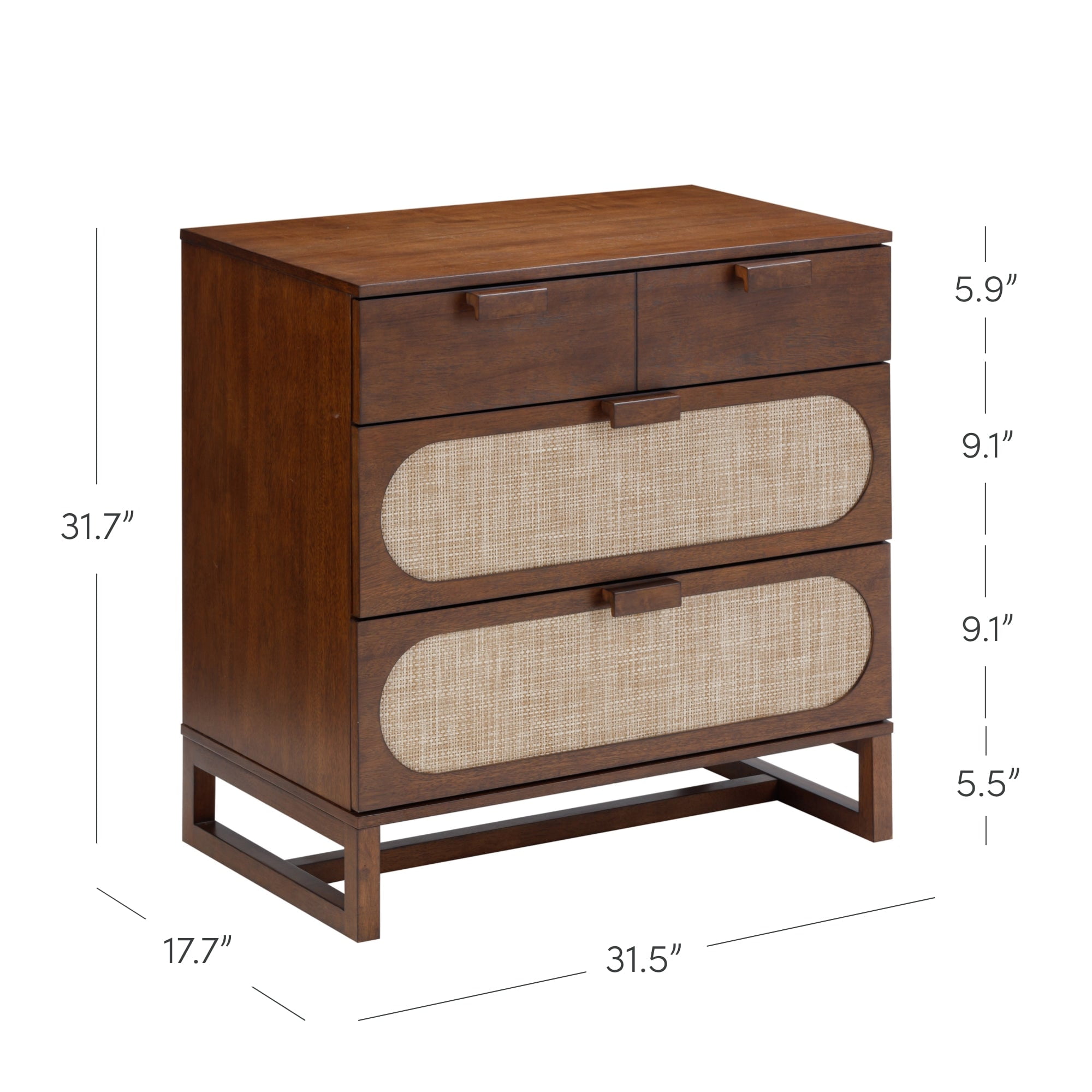 Nathan James Paxton Mid-Century Modern Dresser for Bedroom, 3-Drawer Dresser with Solid Wood Frame and Textilene Rattan Accent, Dark Walnut