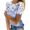 thumbnail image 1 of Camisas de Manga Corta para las Mujeres Impresión Cuello Redondo Suéter Encaje Camisa, Blusa de Verano Casual para las Mujeres, 1 of 5