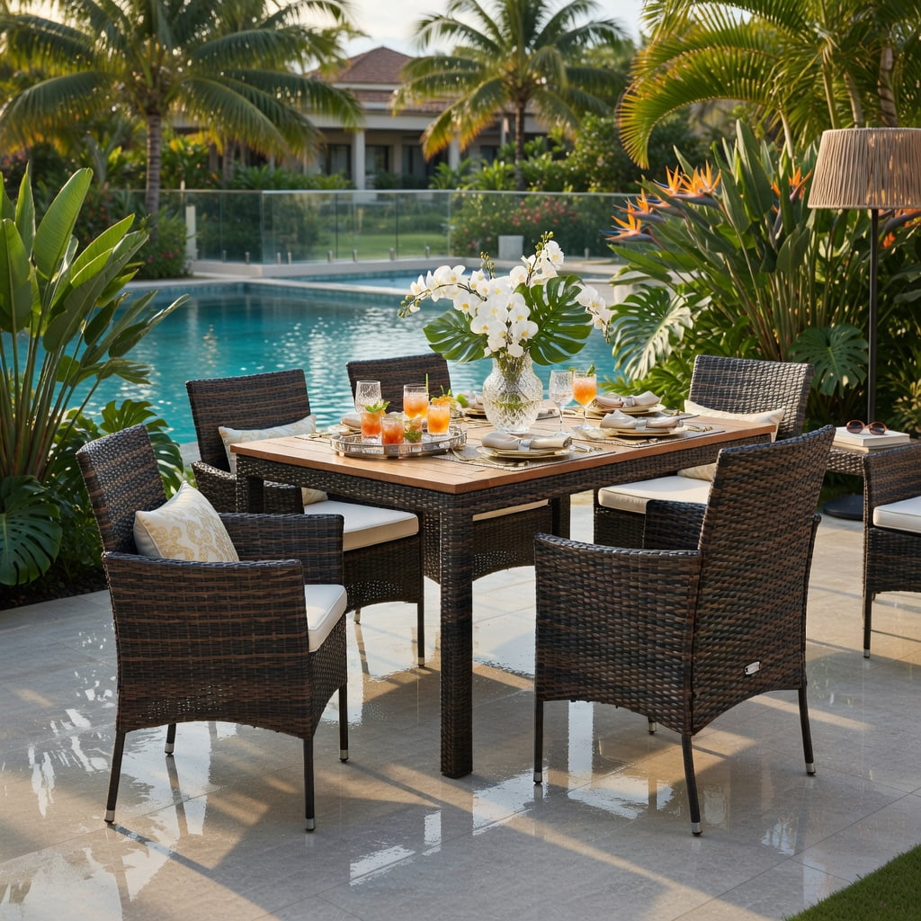 Hommoo 2-Pack Outdoor PE Rattan Armchairs with Removable Off-White Cushions, Weatherproof Steel Frame, Ergonomic Design for Patio, Backyard & Poolside, Brown