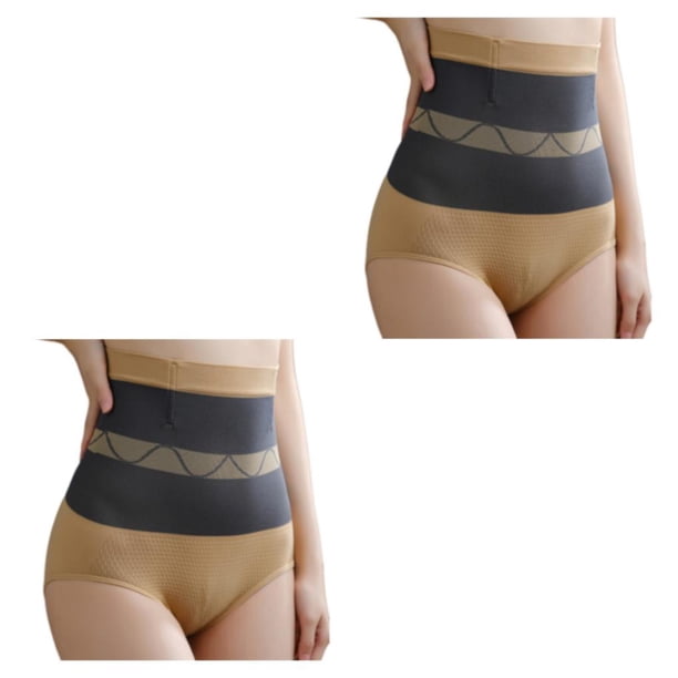 Minnieouse Ropa interior de cintura alta para mujer, entrenador de cintura Chinlon para banquete de boda, ropa interior elástica respetuosa con Color de piel XXL 2piezas