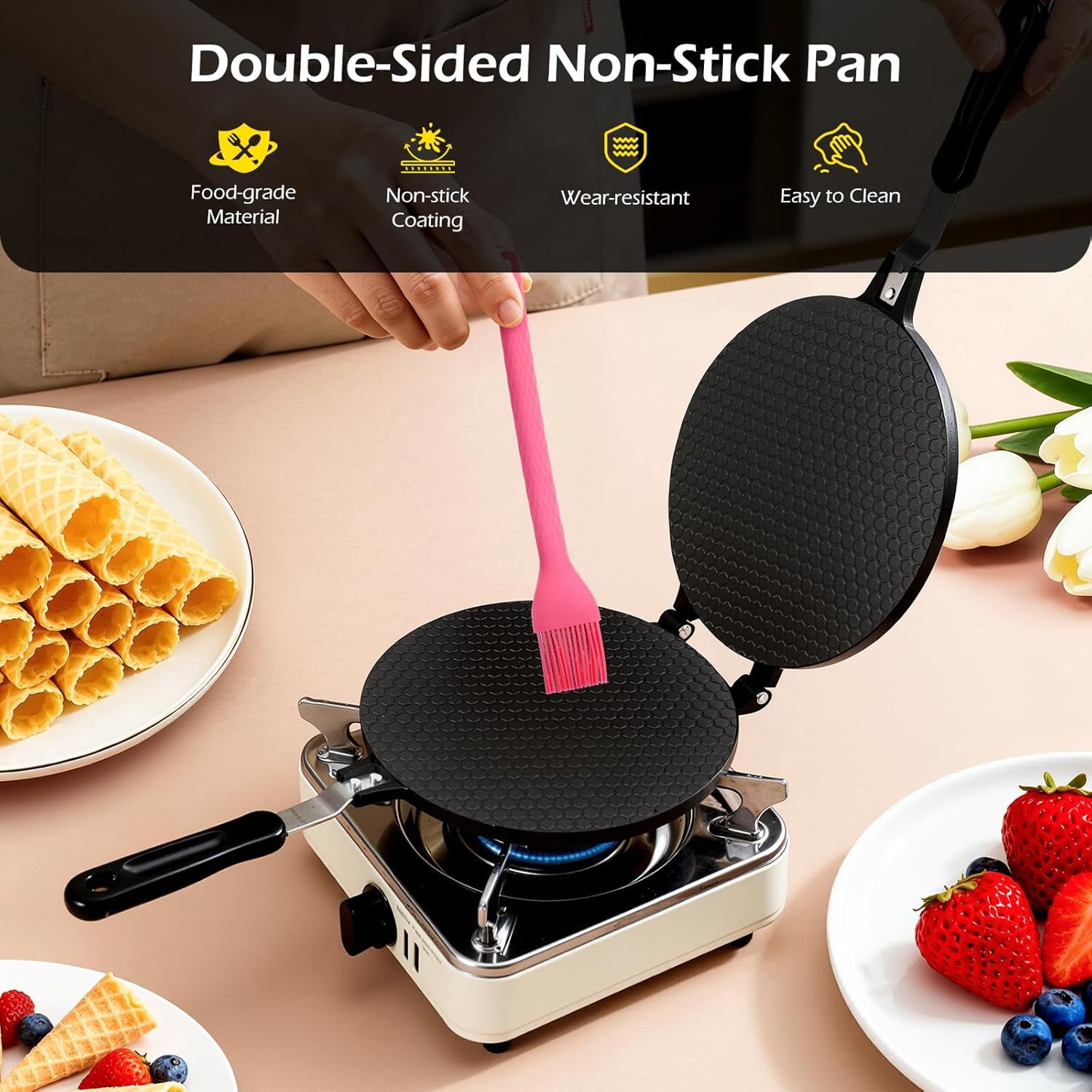 Waffle Cone Maker Non-stick Ice Cream Cone Maker 8.66 inches Aluminum Egg Roll Mold for Crispy Rolls