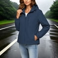 thumbnail image 2 of Crgrtght Women Hooded Zip Long Sleeve Solid Casual Travel Jacket Coat Waterproof Hiking Jacket Windproof Outdoor Slim Lightweight Rain Jacket, Navy M, 2 of 7