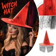 thumbnail image 2 of Halloween Witch Hat Oxford Fabric with Mesh Netting, Pointed Cone Costume Hat with Wide Brim, Wizard Headwear for Party Dress Up Cosplay Event Red, 2 of 6