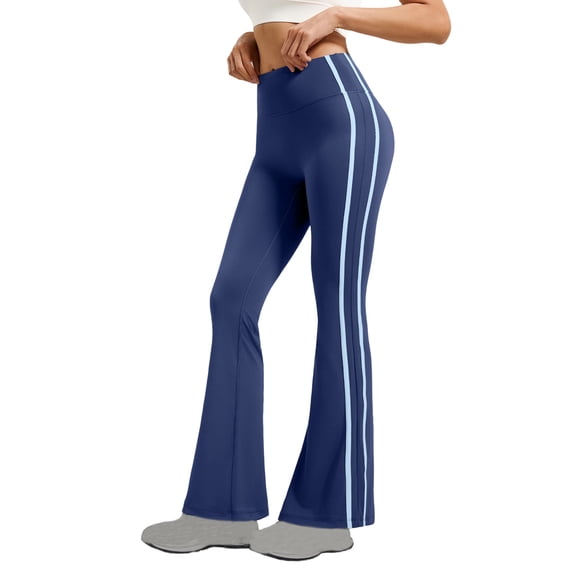 hoksml Womens Pull On High Waisted Flared Leggings Stretchy Side Stripe Yoga Pants for Workout Casual Multiple Colors