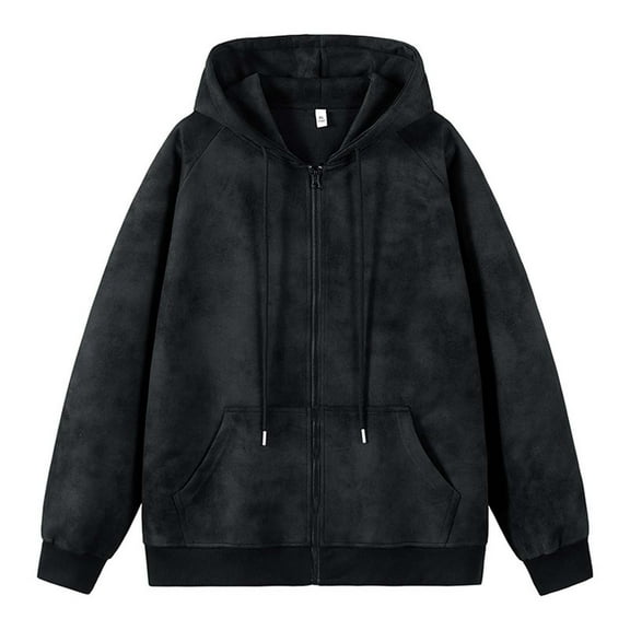 YLSDY Fashion Mens Oversized Drawstring Hoodies Streetwear Unisex Vintage Hoodies Zip Up Acid Wash Sweatshirt for Men Black XXL