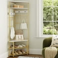 thumbnail image 4 of Gymax 5-Tier Corner Hall Tree w/ Shoe Storage Bench 12 Metal Hooks for Living Room White & Gold, 4 of 10