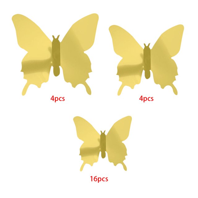 Injueey 12/24 Uds pegatina de espejo para pared calcomanía mariposas 3D espejo pared arte fiesta boda hogar decoraciones mariposa nevera pared Decoración del hogar oro 24 piezas Injueey HA001498-07