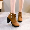 thumbnail image 2 of TAIAOJING Women's Lug Combat Boots Shoes Thick High Heel Boots Leather Boots Thick Heel Boots Breathable Round Toe Short Boots, 2 of 5