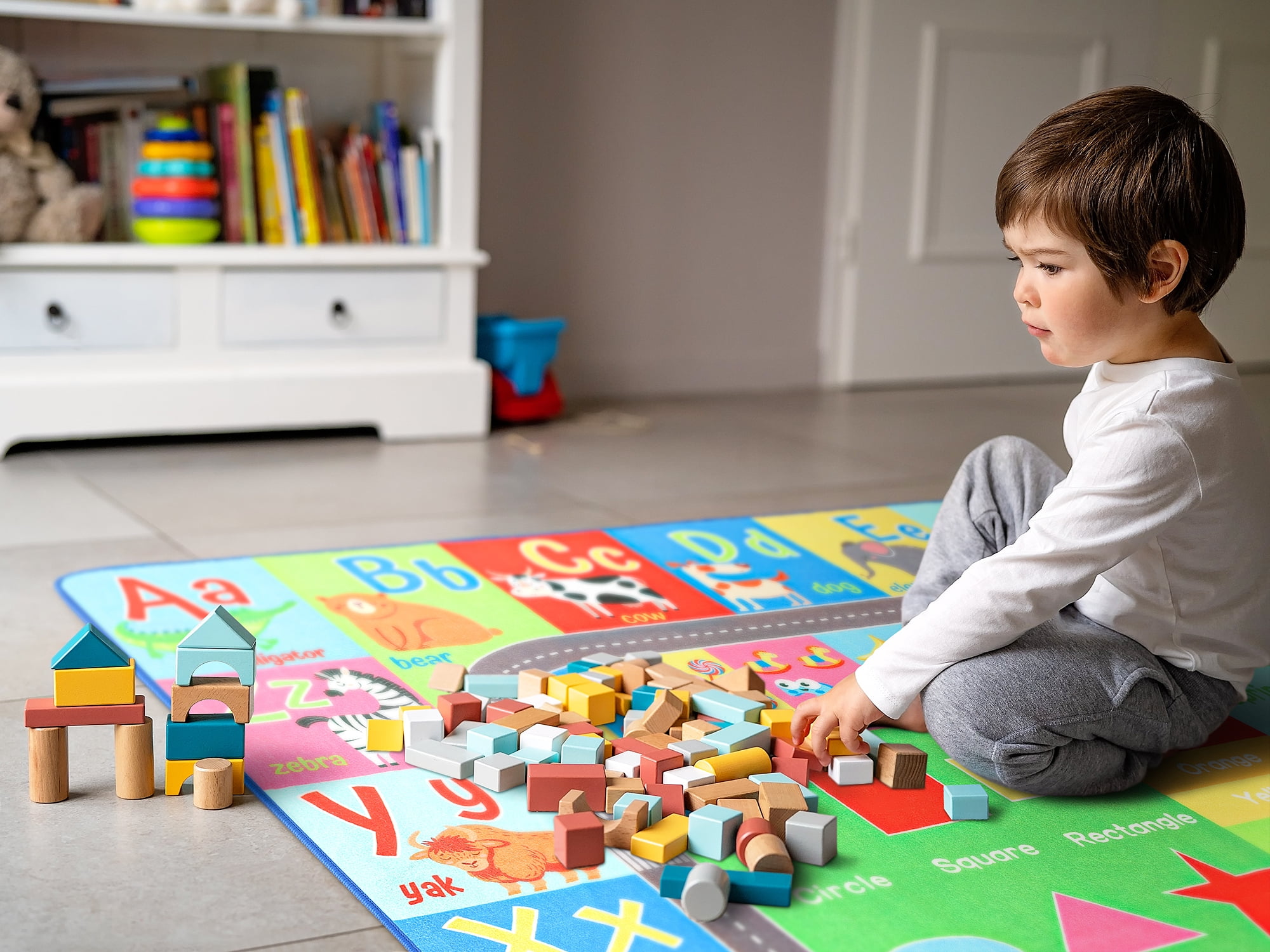 Dwelke Kids Educational Rug, Kids Collection Area Rug for Learning Alphabet, Numbers, Colors, Season and Animal Words, Playmat for Classroom Playroom,3'x5'