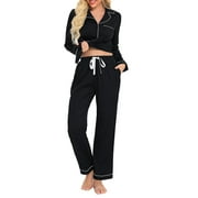 Black household clothes Comfortable long sleeved pants suit Women's comfortable pajama suit