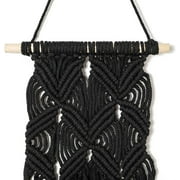 TJ Global Woven Macrame Wall Hanging, Handmade Boho Chic Wall Decor Decoration Home Decor Ornament Craft Gift, 18 inch x 10 inch (Black)
