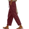 thumbnail image 2 of Linen Pants Women Summer Lace Trimmed Drawstring Loose Cotton Linen Straight Leg Pant Woman Casual Solid Lightweight Breathable Beach Vacation Pant, 2 of 7