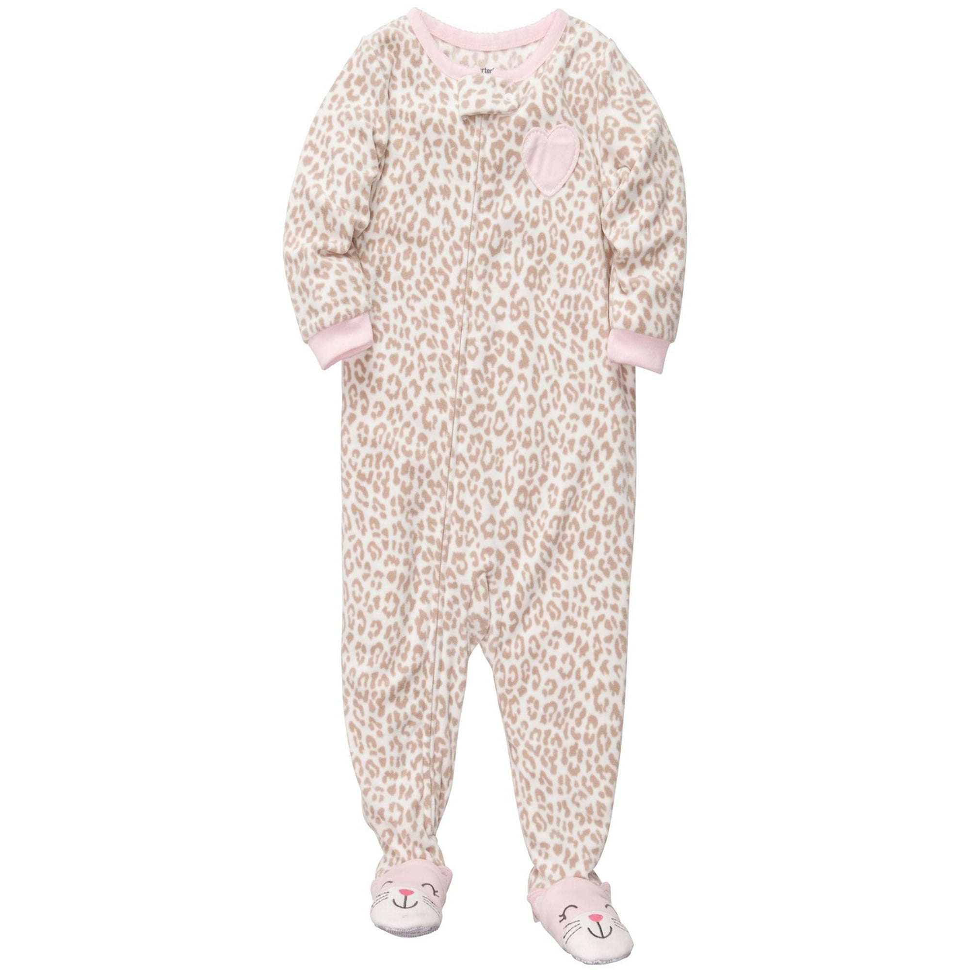 Carter s Little Girls 1 piece Micro fleece Pajamas Pink Brown Leopard Heart 4T