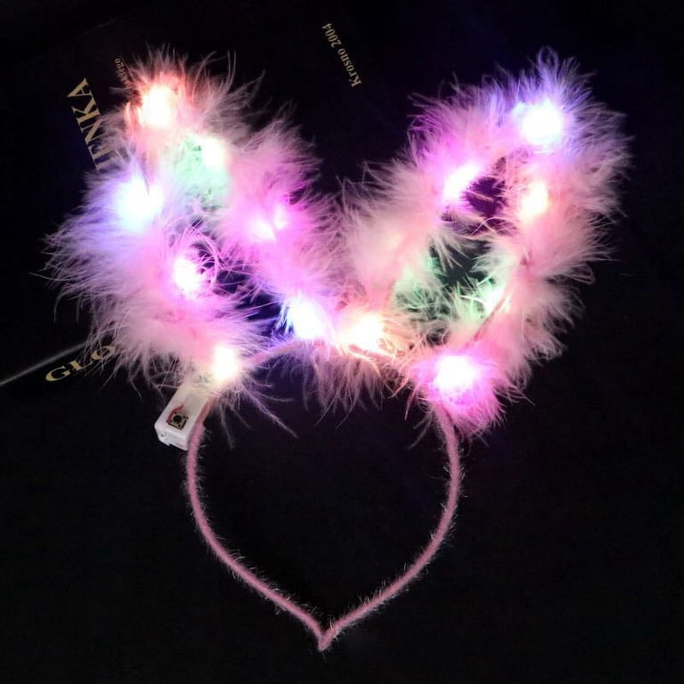 LED Bunny Ear Headband, Plush Light Up Rabbit Ears Headband 