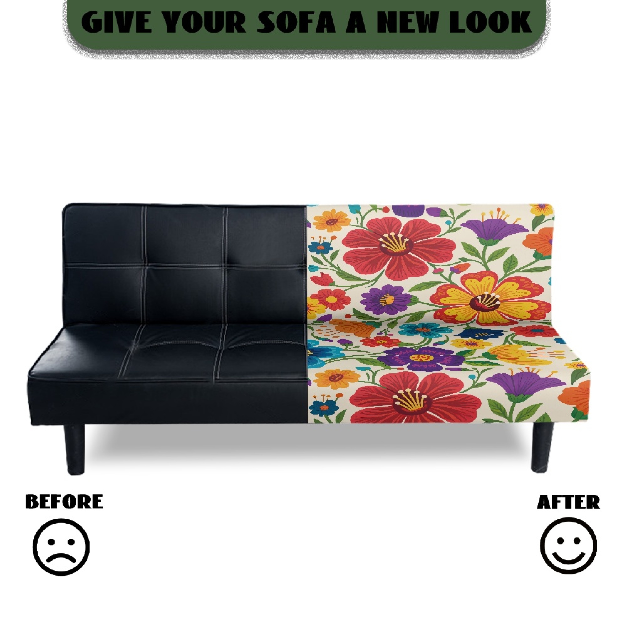 ZIATUBLES Futon Couch Cover Armless, Stretch Sofa Slipcover Dustproof Furniture Protector Elastic Non-Slip Washable for Sofa Bed, Living Room, Colorful Flower Print