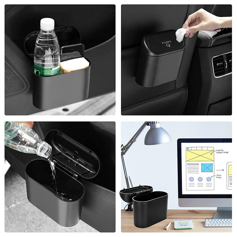 Car Trash Can with Lid,Leak Proof Mini Vehicle Trash Bin with 6 Roll Car  Trash Bags ,Automotive Garbage Can Bin Trash Container for Home, Office,Kitchen  Bedroom (Black) 