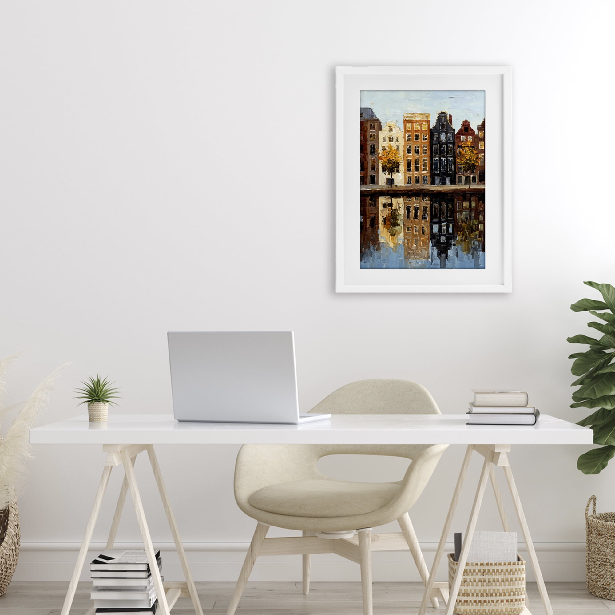 Stupell Industries City Reflection over Canal White Framed Print Under Glass, design by Petal Prints Design