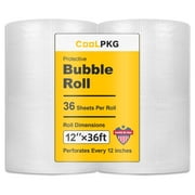 2 Pack Bubble Cushioning Wrap Rolls, 3/16" x 12" x 72' ft Total, Perforated Every 20", 20 Fragile Stickers for Packaging, Shipping, Mailing