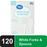 Great Value Basic White Disposable Cutlery, 120 Count Fork and Spoon Combo Ideal for Everyday Use