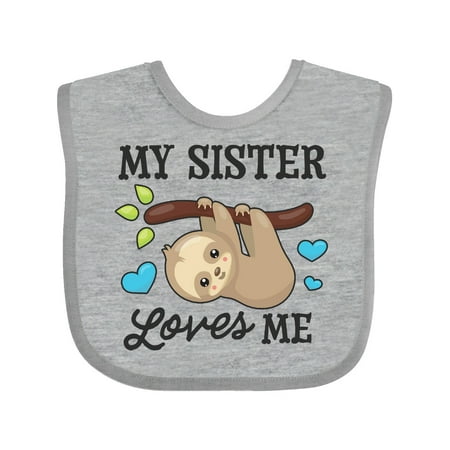 

Inktastic My Sister Loves Me with Sloth and Hearts Gift Baby Boy or Baby Girl Bib
