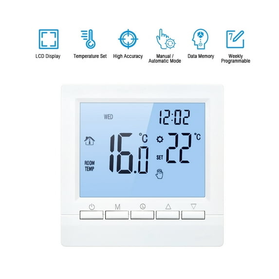 Smart Thermostat Digital Temperature Controller LCD Display Week Programmable Electric Floor Heating Thermostat for Home School Office Hotel 16A
