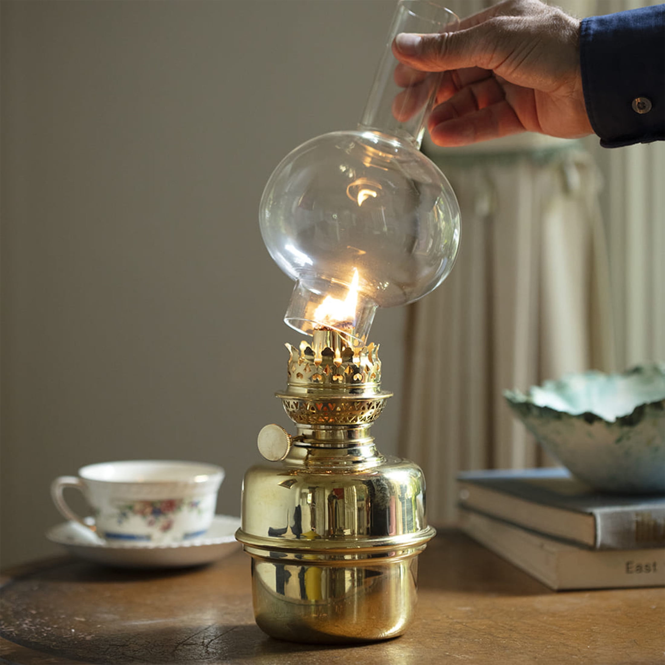 Kings County Tools 14.5” Tall Nautical Oil Lamp with Brass Captain’s Shade