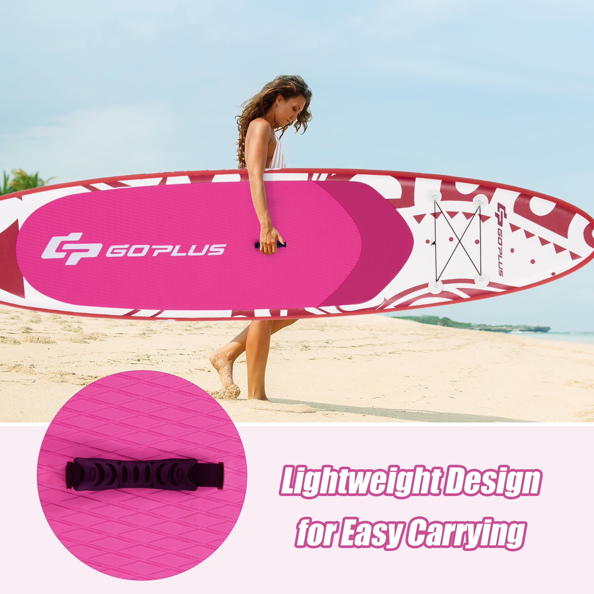 Goplus 10.5’ Inflatable Stand Up Paddle Board SUP W/Carrying Bag Aluminum Paddle Pink