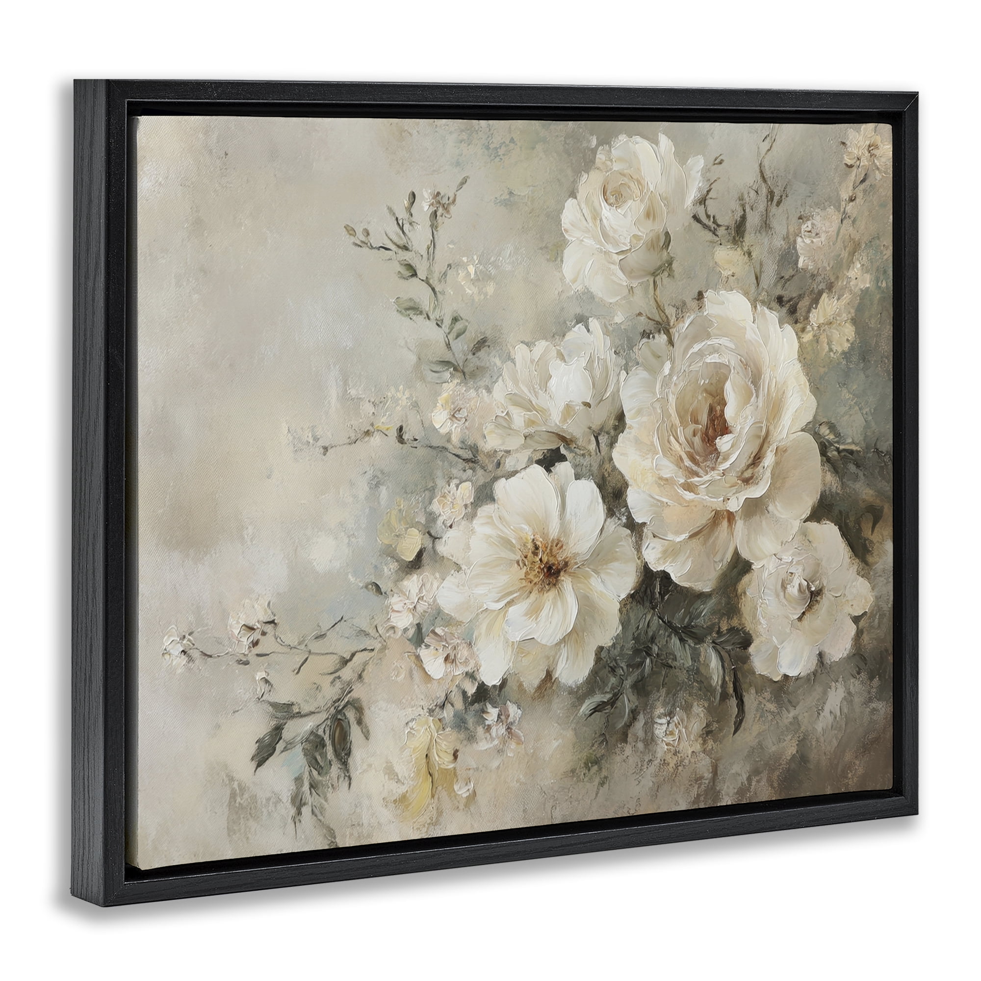 Stupell Industries Beige Faded Florals Plants & Flowers Painting Black Floater Framed Canvas Art Print Wall Art, 31 x 25