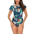 thumbnail image 2 of Alkepwun One Piece Swimsuit Women Rash Guard UV Protection, Ruffle Sleeve Zipper Bathing Suit Ruched Swimwear, 2 of 7
