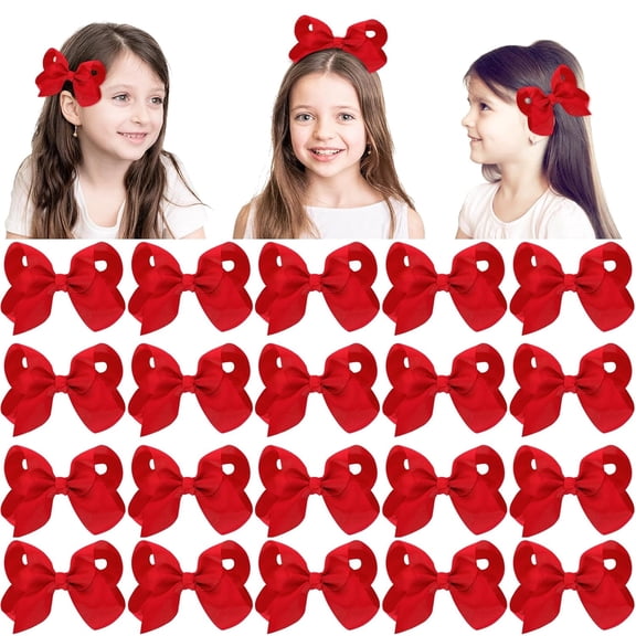 4 Inch Hair Bows,20 Pieces Hair Bows for Girls,Grosgrain Ribbon Hair Bow with Alligator Clips,Red Bows Hair Accessories for Toddlers Baby Girls Kids Teens