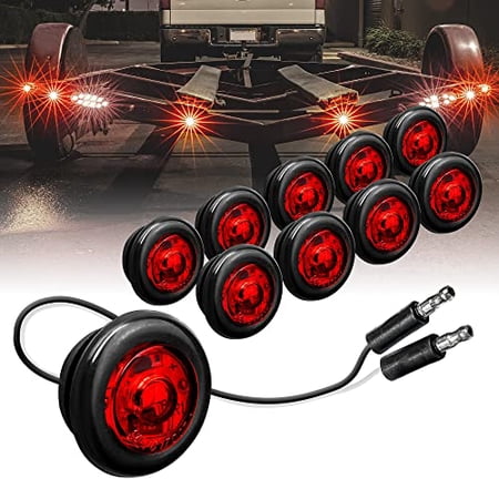 10pc 34 Round Red Trailer LED Marker Light DOT FMVSS 108] SAE P2Pc ...