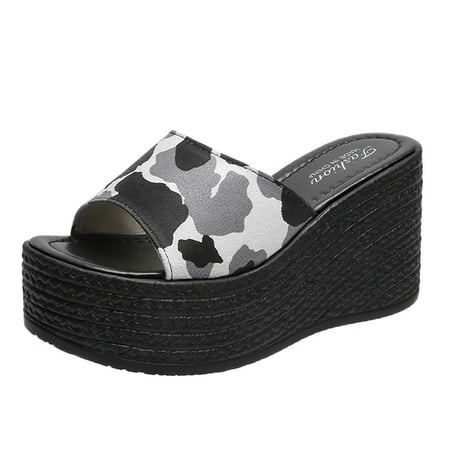 

Mackneog Ladies Shoes Comfortable Platform Wedge Sandals Leopard Print Fish Mouth Sandals Gift on Clearance