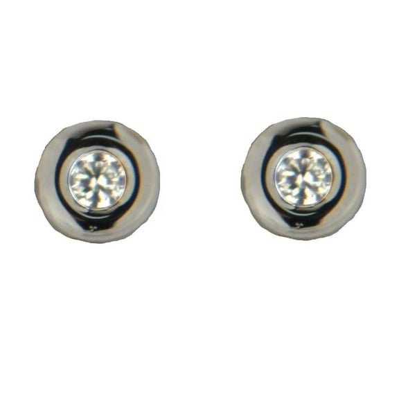 18K Solid White Gold Zirconia Bezel Screwback Earrings