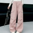 thumbnail image 3 of CYRBOKO Girls Cargo Pants, Drawstring Loose Cotton Sport Bottoms Pink Size 13-14 T, 3 of 3
