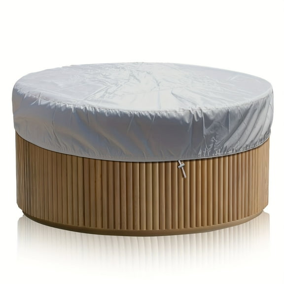 ZGAD Round Hot Tub Cover 420D Polyester Waterproof Spa Covers For Hot Tub Replacement Outdoor Patio Hot Tub Protector (75" Dx12 H, Grey)