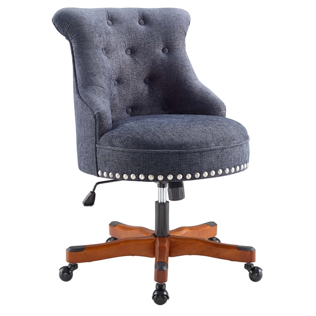 Linon Sinclair Chaise de Bureau en Bois Rembourrée Bleu Foncé
