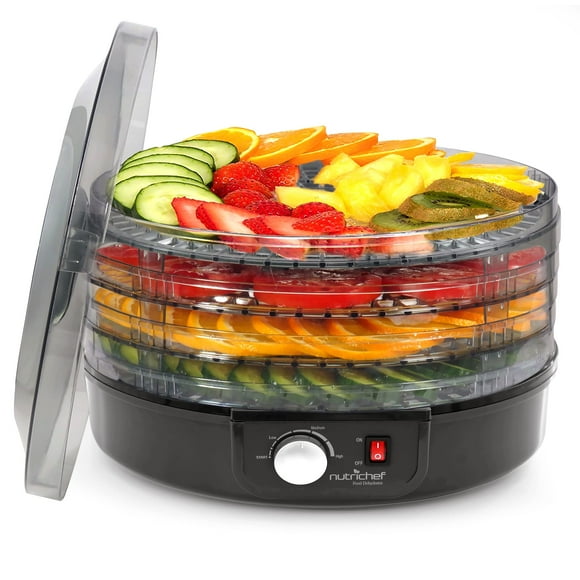 NutriChef Electric Countertop Food Dehydrator - Professional Multi-Tier Food Preserver - Dehydrates Fish, Meats, Mushrooms, Fruits & Vegetables - 5 Easy to Clean Stackabl