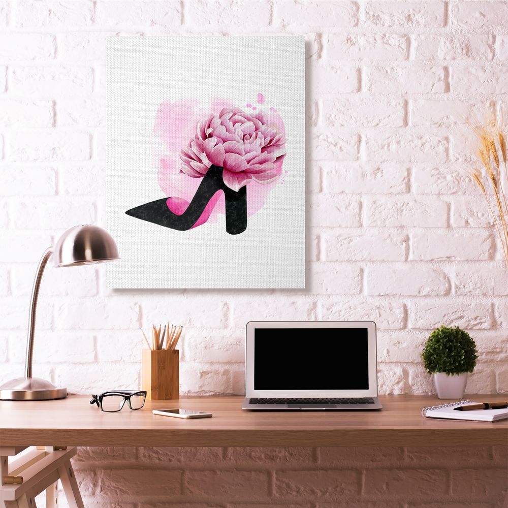 Stupell Industries Flower Heel Pink Black Glam Fashion Design Canvas Wall Art by Grace Popp