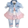 thumbnail image 1 of Yao Conjuntos de ropa vaquera para bebés y niñas, conjuntos de 3 piezas, camiseta, chaqueta vaquera y pantalones vaqueros (rosa 2-3 años), 1 of 5