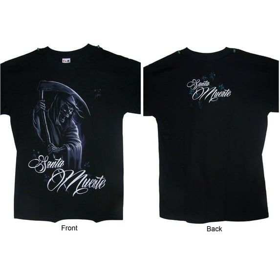 Grim Ripper Santa Muerte Black Cotton T-Shirts (MXTST031-L)