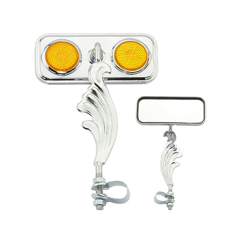 Chrome Rectangle Wing Bike Mirror Right with Amber Reflectors. Bike
