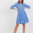 thumbnail image 3 of QUYUON Women Tunic Swing Dress Casual Loose V-Neck Puff Short Sleeve Summer Dresses Pleated A-Line Ruffle Dress Cocktail Party T-Shirt Short Dresses Beach Sundress, Light Blue S, 3 of 6